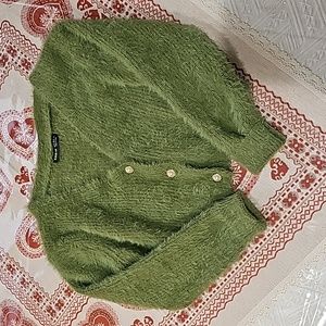 Fuzzy Cropped Olive Cardigan